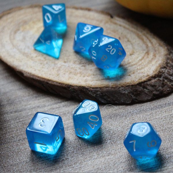 Translucent blue dice set