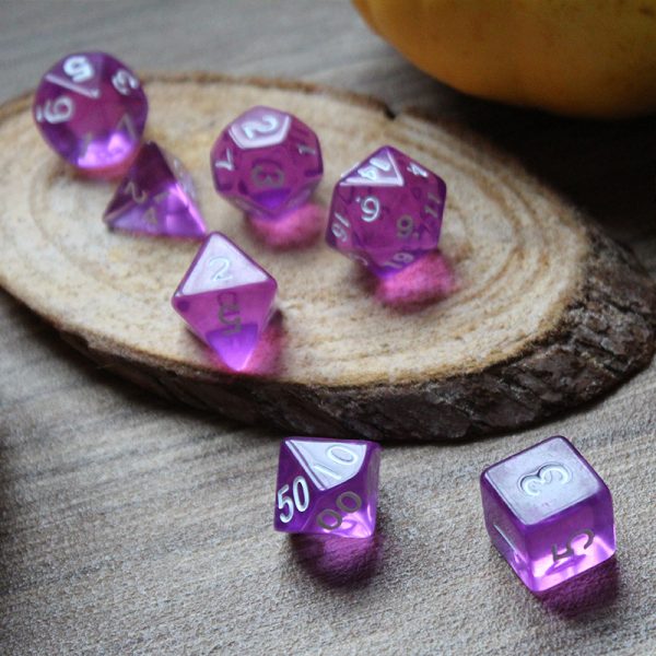 Translucent purple dice set