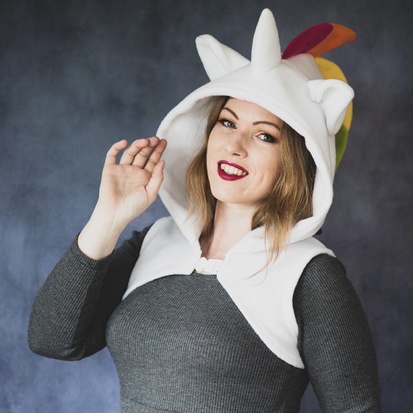 Sleeveless Rainbow unicorn shrug with snap buckle