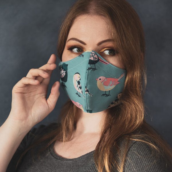Fabric facemask with cute modern birds print