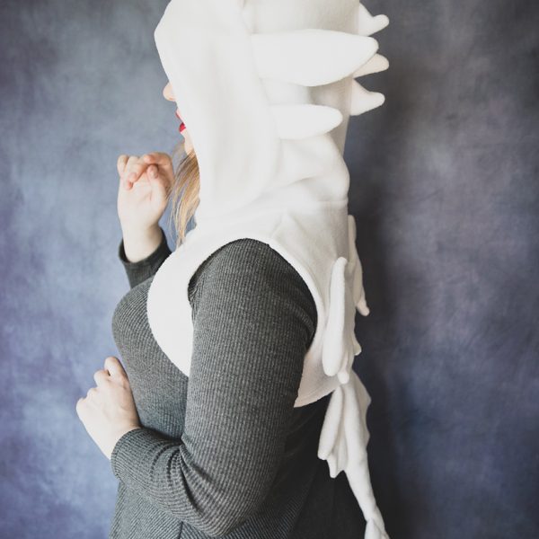 Sleeveless White dragon shrug with snap buckle