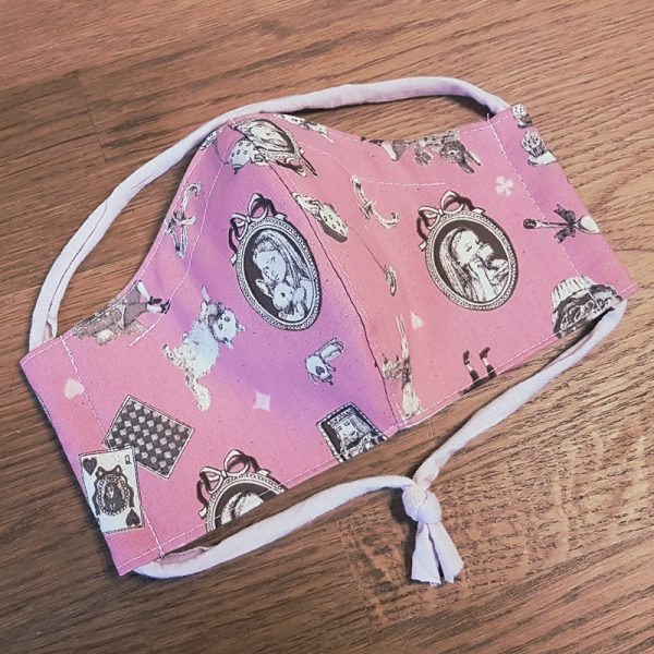 Fabric facemask with Alice in Wonderland print