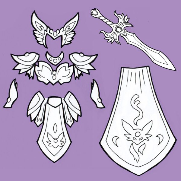 Sorceress Espeon armor, sword, skirtflap and cape cosplay blueprints